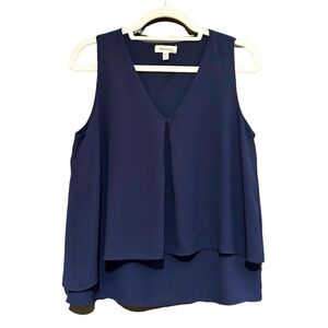 Monteau Sleeveless Tiered Navy Blouse Size M